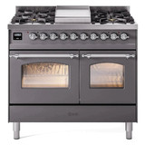 ILVE 40" Nostalgie II Series Freestanding Double Oven Dual Fuel Range with 6 Sealed Burners and Griddle - UPD40FNMP
