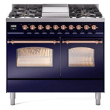 ILVE 40" Nostalgie II Series Freestanding Double Oven Dual Fuel Range with 6 Sealed Burners and Griddle - UPD40FNMP