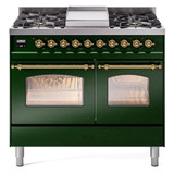 ILVE 40" Nostalgie II Series Freestanding Double Oven Dual Fuel Range with 6 Sealed Burners and Griddle - UPD40FNMP