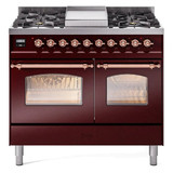 ILVE 40" Nostalgie II Series Freestanding Double Oven Dual Fuel Range with 6 Sealed Burners and Griddle - UPD40FNMP
