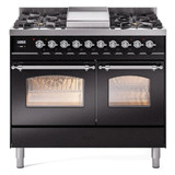 ILVE 40" Nostalgie II Series Freestanding Double Oven Dual Fuel Range with 6 Sealed Burners and Griddle - UPD40FNMP