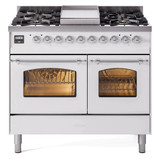 ILVE 40" Nostalgie II Series Freestanding Double Oven Dual Fuel Range with 6 Sealed Burners and Griddle - UPD40FNMP
