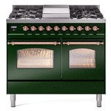 ILVE 40" Nostalgie II Series Freestanding Double Oven Dual Fuel Range with 6 Sealed Burners and Griddle - UPD40FNMP