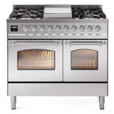 ILVE 40" Nostalgie II Series Freestanding Double Oven Dual Fuel Range with 6 Sealed Burners and Griddle - UPD40FNMP