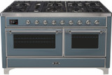 ILVE 60 Inch Majestic II Series Dual Fuel Natural Gas Range with 9 Sealed Burners and Griddle with 5.8 cu. ft. Total Oven Capacity TFT Oven Control Display (UM15FDNS3)