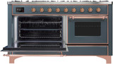 ILVE 60 Inch Majestic II Series Dual Fuel Natural Gas Range with 9 Sealed Burners and Griddle with 5.8 cu. ft. Total Oven Capacity TFT Oven Control Display (UM15FDNS3)