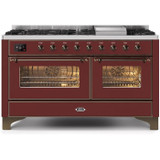 ILVE 60 Inch Majestic II Series Dual Fuel Natural Gas Range with 9 Sealed Burners and Griddle with 5.8 cu. ft. Total Oven Capacity TFT Oven Control Display (UM15FDNS3)