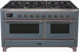 ILVE 60 Inch Majestic II Series Dual Fuel Natural Gas Range with 9 Sealed Burners and Griddle with 5.8 cu. ft. Total Oven Capacity TFT Oven Control Display (UM15FDNS3)