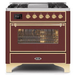 ILVE 36 Inch Majestic II Series Dual Fuel Natural Gas Range with 6 Burners and Griddle with 3.5 cu. ft. Oven Capacity TFT Oven Control Display (UM09FDNS3)