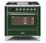 ILVE 36 Inch Majestic II Series Dual Fuel Natural Gas Range with 6 Burners and Griddle with 3.5 cu. ft. Oven Capacity TFT Oven Control Display (UM09FDNS3)