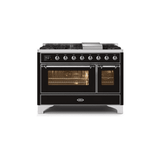ILVE Majestic II 48 Inch Dual Fuel Range, Double Oven, 8 Burners & Griddle UM12FDNS3