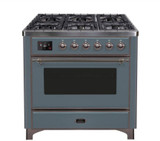 ILVE 36 Inch Majestic II Series Dual Fuel Natural Gas Range with 6 Burners and Griddle with 3.5 cu. ft. Oven Capacity TFT Oven Control Display (UM09FDNS3)