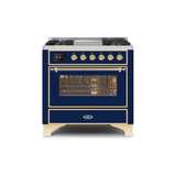 ILVE 36 Inch Majestic II Series Dual Fuel Natural Gas Range with 6 Burners and Griddle with 3.5 cu. ft. Oven Capacity TFT Oven Control Display (UM09FDNS3)