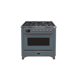 ILVE 36 Inch Majestic II Series Dual Fuel Natural Gas Range with 6 Burners and Griddle with 3.5 cu. ft. Oven Capacity TFT Oven Control Display (UM09FDNS3)