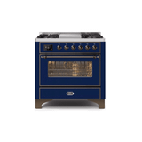 ILVE 36 Inch Majestic II Series Dual Fuel Natural Gas Range with 6 Burners and Griddle with 3.5 cu. ft. Oven Capacity TFT Oven Control Display (UM09FDNS3)