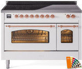 ILVE 48" Nostalgie II Series Freestanding Electric Double Oven Range with 8 Elements, Triple Glass Cool Door, Convection Oven, TFT Oven Control Display and Child Lock - UPI486NMP