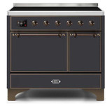 ILVE 40 Inch Majestic II Series Induction Range with 6 Elements Dual Ovens TFT Control Display Solid Oven Door (UMDI10QNS3)