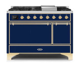 ILVE 48 Inch Majestic II Series Freestanding Dual Fuel Liquid Propane Range with 8 Sealed Brass Non Stick Coated Burners and Griddle (UM12FDQNS3)