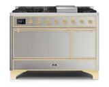 ILVE 48 Inch Majestic II Series Freestanding Dual Fuel Liquid Propane Range with 8 Sealed Brass Non Stick Coated Burners and Griddle (UM12FDQNS3)