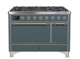 ILVE 48 Inch Majestic II Series Freestanding Dual Fuel Liquid Propane Range with 8 Sealed Brass Non Stick Coated Burners and Griddle (UM12FDQNS3)