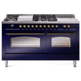 ILVE 60" Nostalgie II Series Freestanding Double Oven Dual Fuel Range with 8 Sealed Burners and Griddle - UP60FSNMP