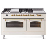 ILVE 60" Nostalgie II Series Freestanding Double Oven Dual Fuel Range with 8 Sealed Burners and Griddle - UP60FSNMP