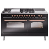ILVE 60" Nostalgie II Series Freestanding Double Oven Dual Fuel Range with 8 Sealed Burners and Griddle - UP60FSNMP