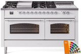 ILVE 60" Nostalgie II Series Freestanding Double Oven Dual Fuel Range with 8 Sealed Burners and Griddle - UP60FSNMP