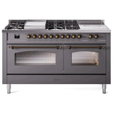 ILVE 60" Nostalgie II Series Freestanding Double Oven Dual Fuel Range with 8 Sealed Burners and Griddle - UP60FSNMP