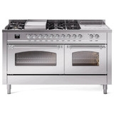 ILVE 60" Nostalgie II Series Freestanding Double Oven Dual Fuel Range with 8 Sealed Burners and Griddle - UP60FSNMP