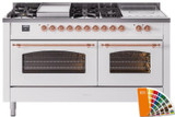 ILVE 60" Nostalgie II Series Freestanding Double Oven Dual Fuel Range with 8 Sealed Burners and Griddle - UP60FSNMP