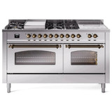 ILVE 60" Nostalgie II Series Freestanding Double Oven Dual Fuel Range with 8 Sealed Burners and Griddle - UP60FSNMP