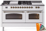 ILVE 60" Nostalgie II Series Freestanding Double Oven Dual Fuel Range with 8 Sealed Burners and Griddle - UP60FSNMP
