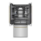 ZLINE Autograph 36-Inch French Door Built-In Refrigerator w/ Gray Interior and Gold Helix Handles (GRBIVZ-30436KG)