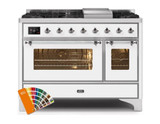 ILVE 48 Inch Majestic II Series Freestanding Dual Fuel Double Oven Range with 8 Sealed Burners, Triple Glass Cool Door, Convection Oven (UM12FDNS)
