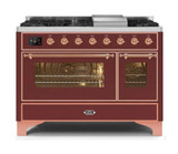 ILVE 48 Inch Majestic II Series Freestanding Dual Fuel Double Oven Range with 8 Sealed Burners, Triple Glass Cool Door, Convection Oven (UM12FDNS)