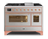 ILVE 48 Inch Majestic II Series Freestanding Dual Fuel Double Oven Range with 8 Sealed Burners, Triple Glass Cool Door, Convection Oven (UM12FDNS)