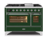 ILVE 48 Inch Majestic II Series Freestanding Dual Fuel Double Oven Range with 8 Sealed Burners, Triple Glass Cool Door, Convection Oven (UM12FDNS)
