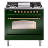 ILVE 36" Nostalgie II Series Freestanding Single Oven Dual Fuel Range with 6 burners + Fry Top - UP36FNMP