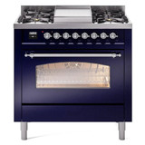 ILVE 36" Nostalgie II Series Freestanding Single Oven Dual Fuel Range with 6 burners + Fry Top - UP36FNMP