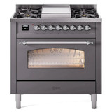 ILVE 36" Nostalgie II Series Freestanding Single Oven Dual Fuel Range with 6 burners + Fry Top - UP36FNMP