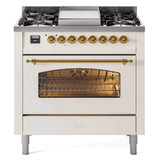 ILVE 36" Nostalgie II Series Freestanding Single Oven Dual Fuel Range with 6 burners + Fry Top - UP36FNMP