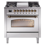ILVE 36" Nostalgie II Series Freestanding Single Oven Dual Fuel Range with 6 burners + Fry Top - UP36FNMP