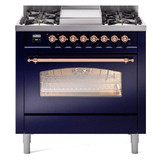 ILVE 36" Nostalgie II Series Freestanding Single Oven Dual Fuel Range with 6 burners + Fry Top - UP36FNMP
