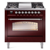 ILVE 36" Nostalgie II Series Freestanding Single Oven Dual Fuel Range with 6 burners + Fry Top - UP36FNMP