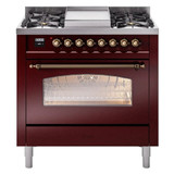 ILVE 36" Nostalgie II Series Freestanding Single Oven Dual Fuel Range with 6 burners + Fry Top - UP36FNMP
