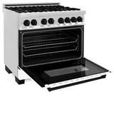 ZLINE Autograph Edition 2-Piece Appliance Package - 36-Inch Dual Fuel Range & Wall Mounted Range Hood in Stainless Steel and White Door with Matte Black Trim (2AKP-RAWMRH36-MB)