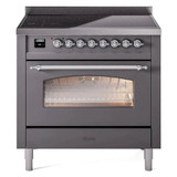 ILVE 36" Nostalgie II Series Freestanding Electric Double Oven Range with 5 Elements, Triple Glass Cool Door, Convection Oven, TFT Oven Control Display and Child Lock - UPI366NMP