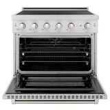ZLINE 4-Piece Appliance Package - 36-Inch Paramount Induction Range, Wall Mount Range Hood, 36-Inch French Door Refrigerator with Water Dispenser, and Dishwasher in Stainless Steel