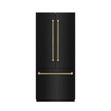 ZLINE Autograph 36-Inch Black Stainless Steel French Door Fridge w/ Stainless Interior & Bronze Helix Handles (SRBIVZ-BS36KCB)